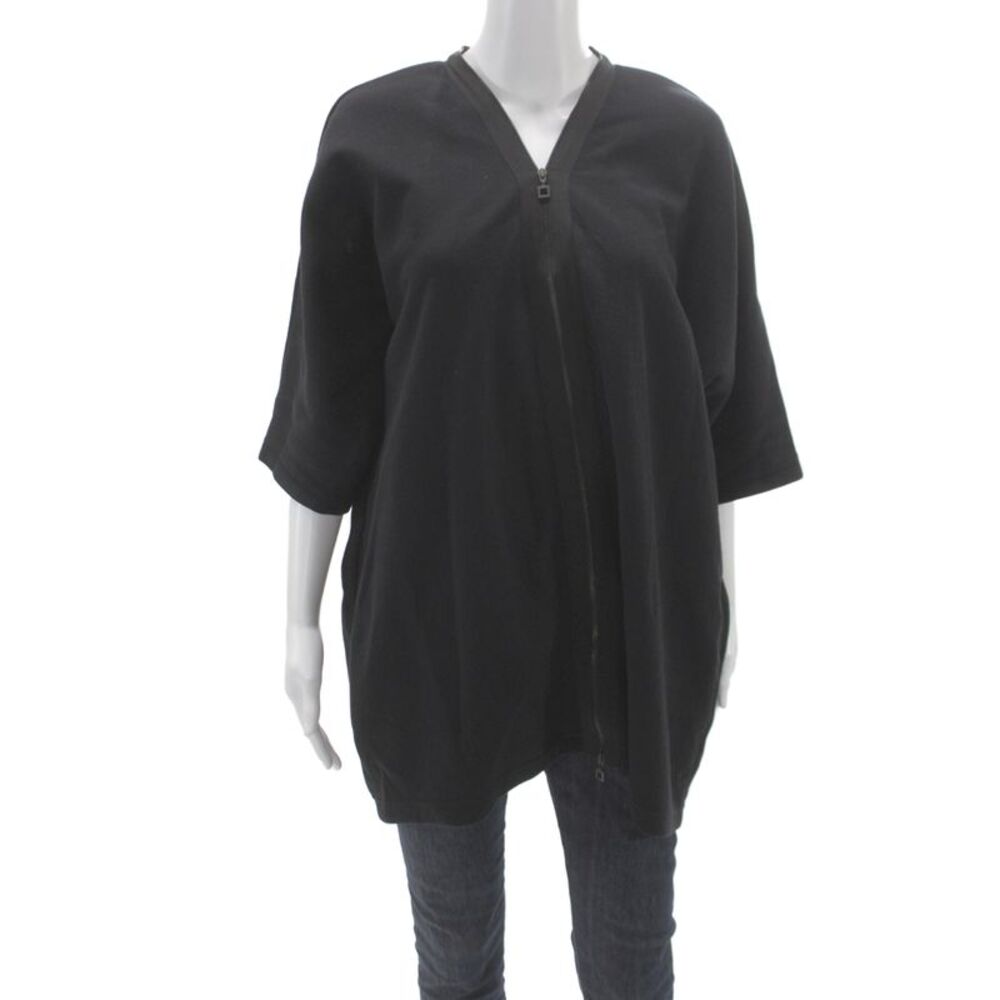 Sarah Pacini Womens Tunic Black V Neck 3/4 Sleeve Zip Cotton Size 2